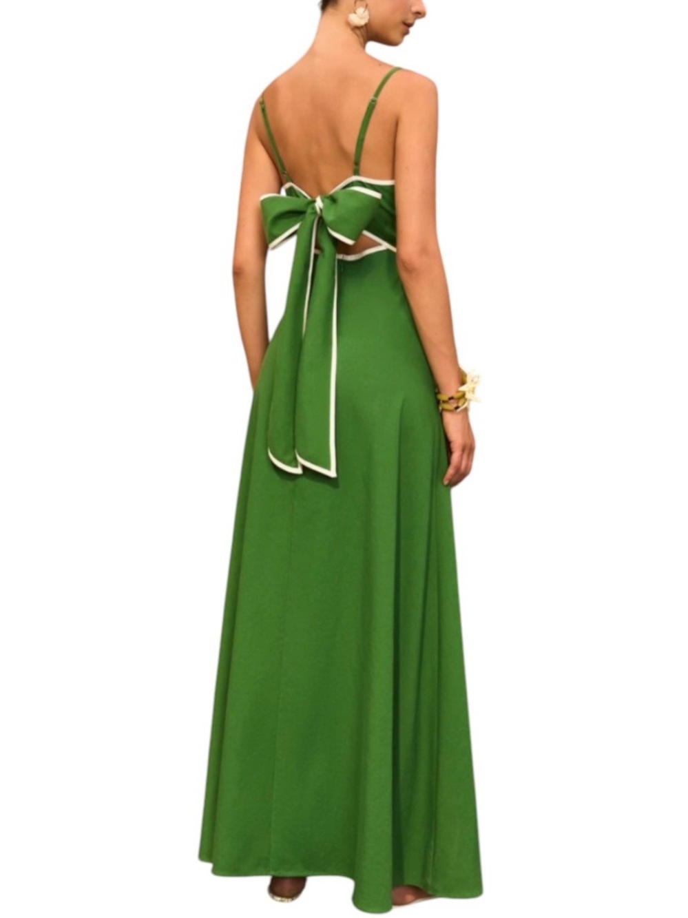 Commense Kelly Green Cotton Linen Cutout Maxi Dress Bow Back Small NWT